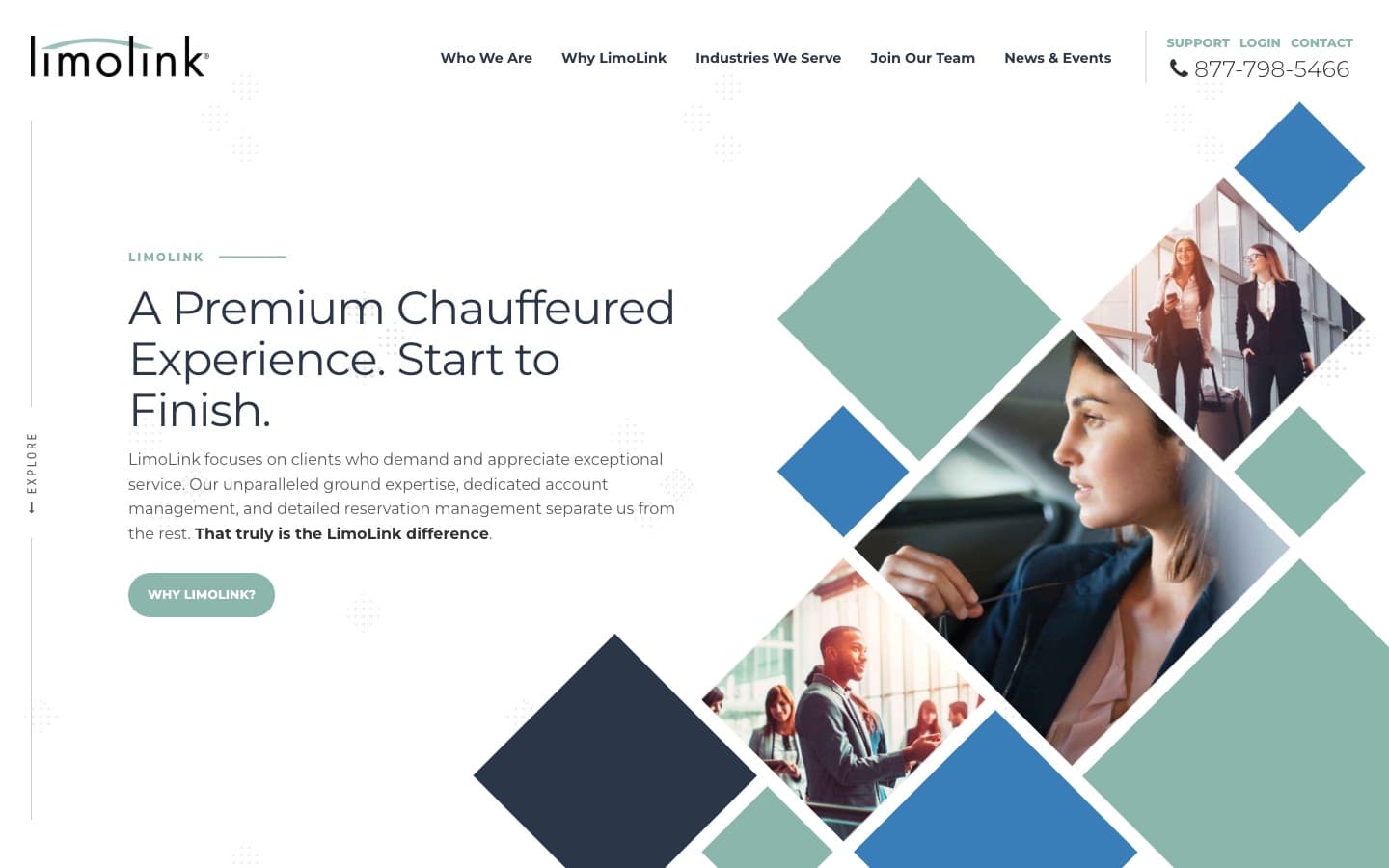 LimoLink website homepage: A Premium Chauffeured Experience. Start to Finish.